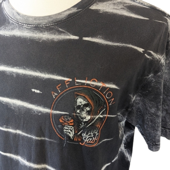 Affliction T Shirt Large Crew Neck Distressed Short Sleeve Gray and White Biker - Picture 4 of 5